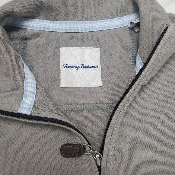 Tommy Bahama 3/4 Zip Pull Over Tan Brown Gray Sweater Men's Size M 100% Cotton - Picture 5 of 7